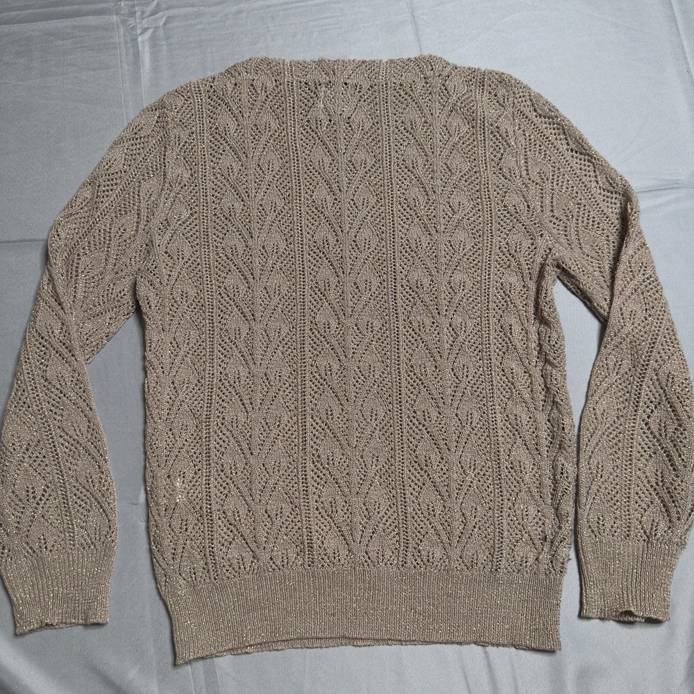 Gold Metallic Lace Knit Top‎ Shimmery New Money Holiday Chic Party Dainty
